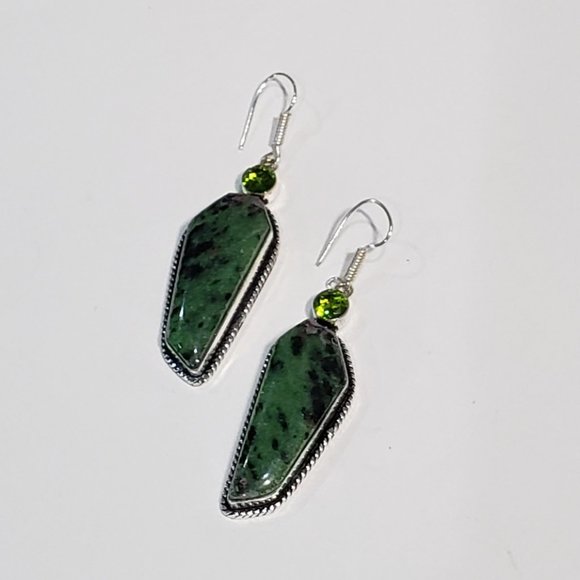 Ruby Zoisite earrings, 925 silver Ruby Zoisite peridot vintage dangle earrings - Picture 1 of 12